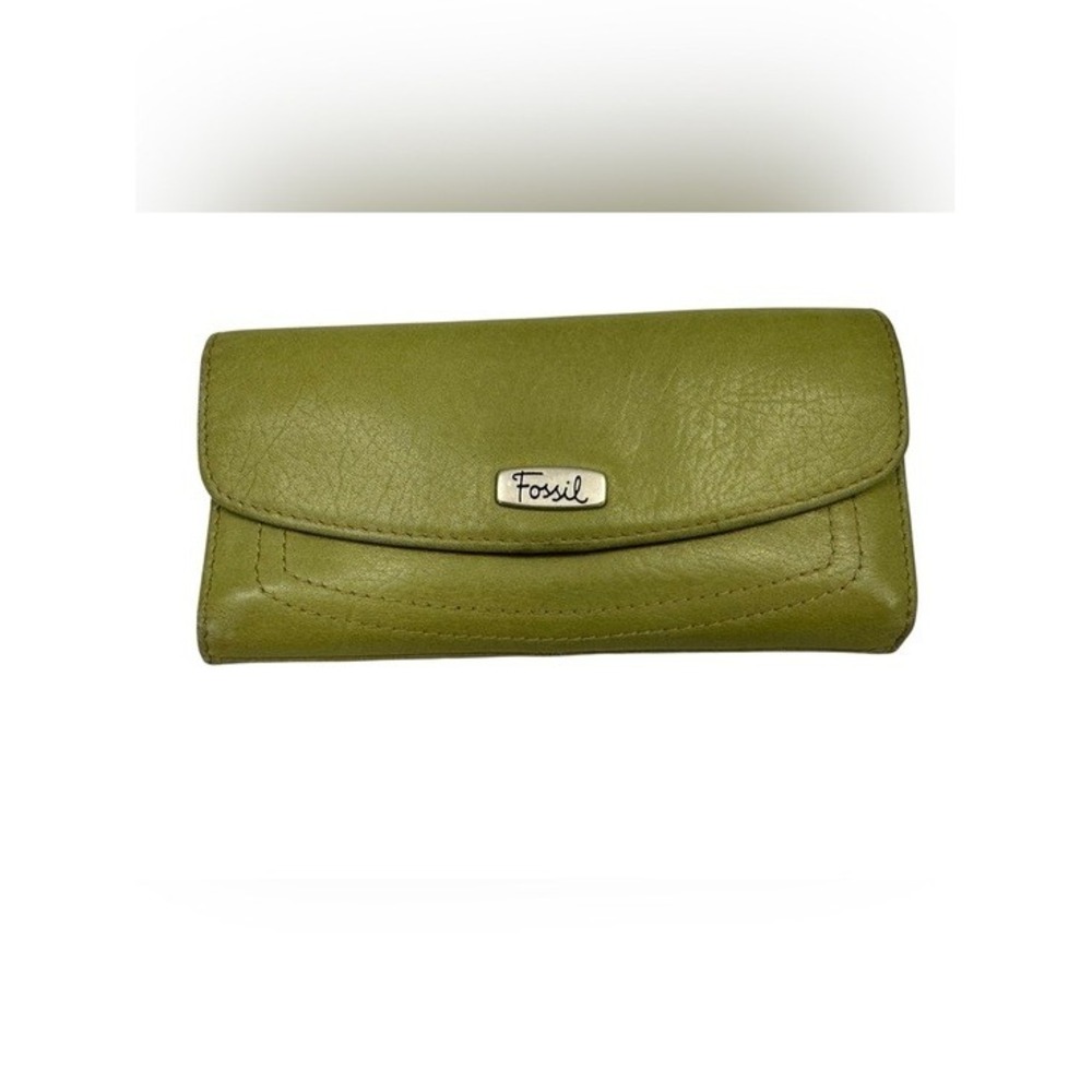 Fossil Vintage Y2K Olive Green Leather Organizer Wallet Zip Pocket